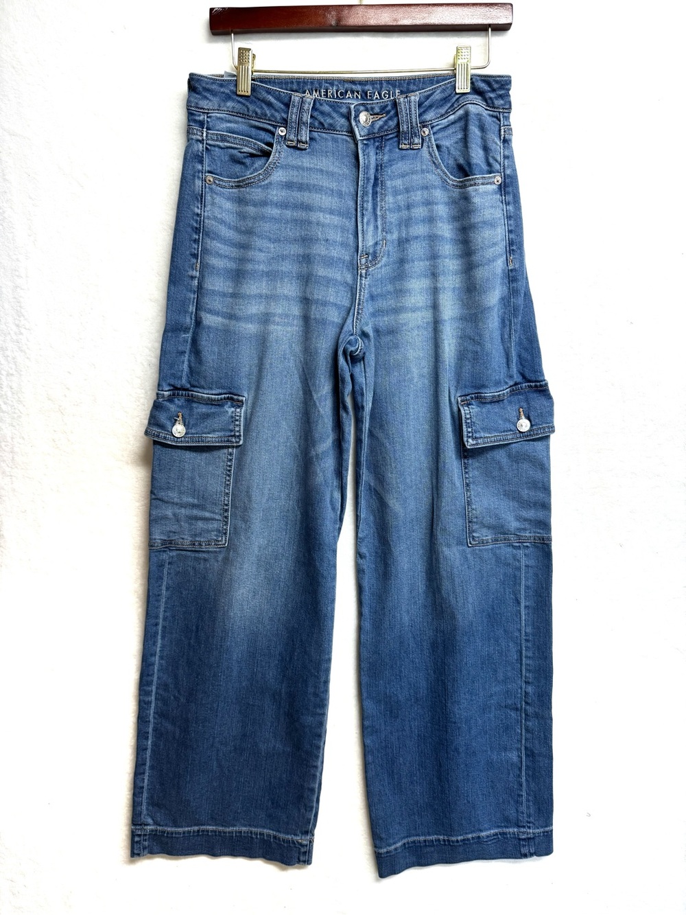 American Eagle Cargo Jeans Women Size 6 Super High Rise Baggy Wide Leg Stretch